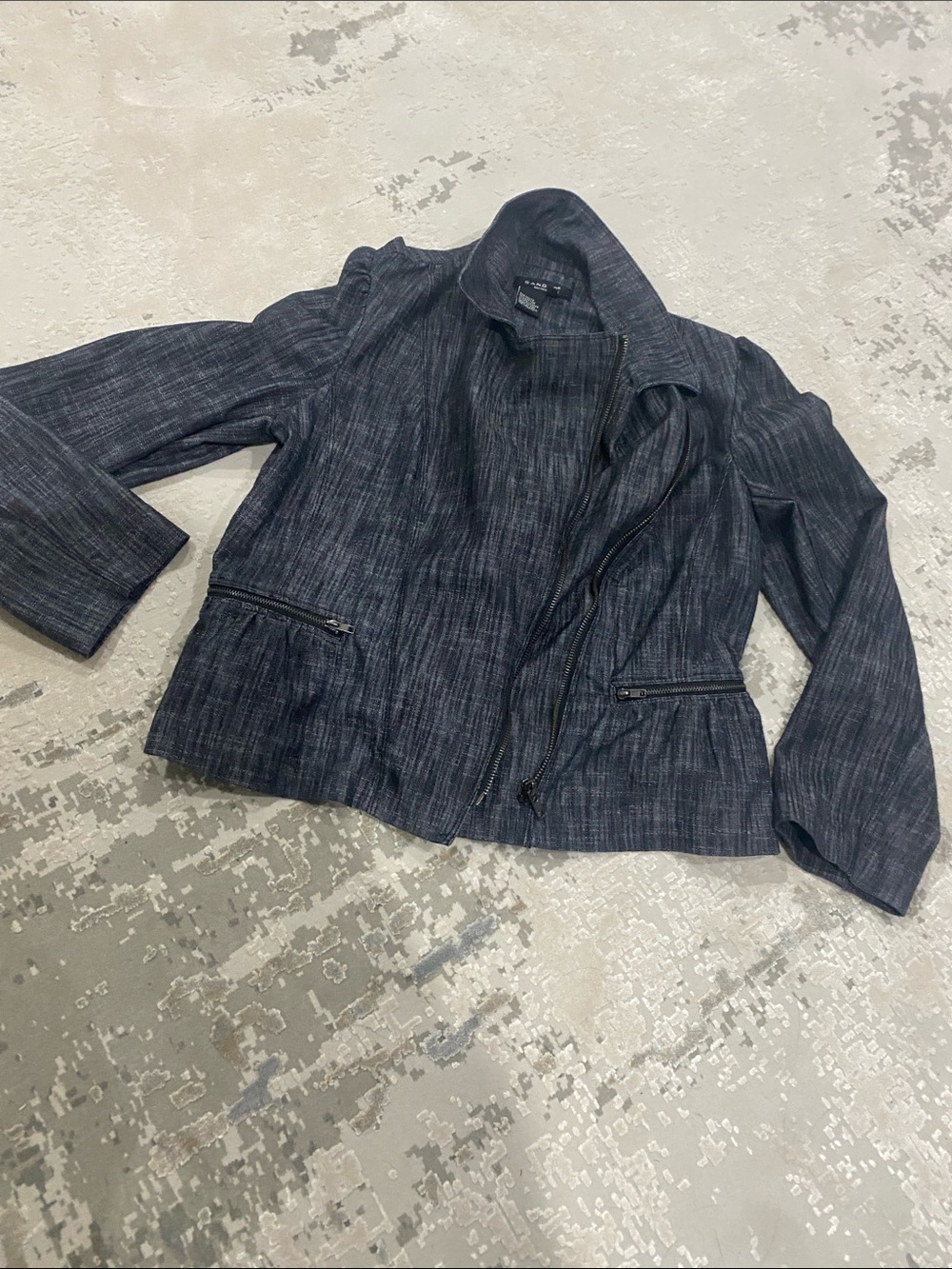 Sandro Sportswear Women's Dark Blue Textured Zip-Front Jacket